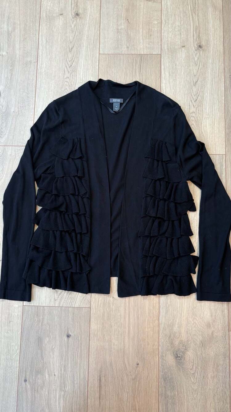Kenneth Cole Reaction Ruffle Open Cardigan Sweater Size M Black